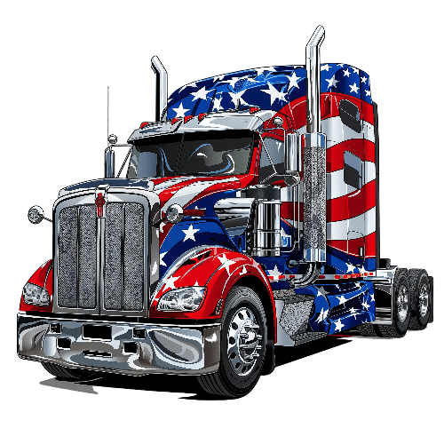 American Flag Semi-Truck Illustration with Chrome Accents POD Design