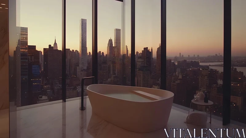 Elegant Bathtub Overlooking Urban Sunset AI Image