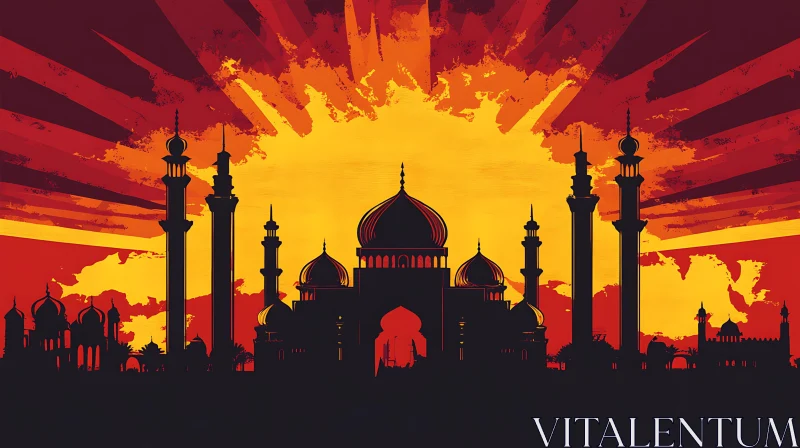 AI ART Mosque Silhouette with Sunset