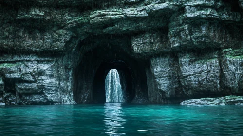 Mesmerizing Waterfall and Cave with Turquoise Waters