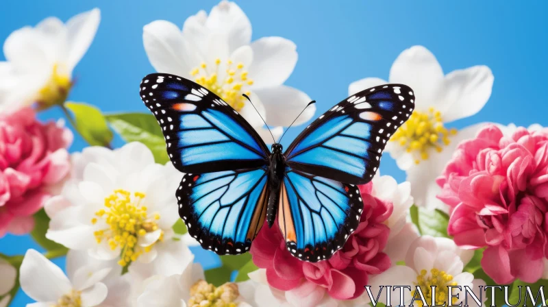 Blue Butterfly on Pink Flower: A Symphony of Colors AI Image