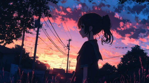 Sunset Anime Scene with a Girl