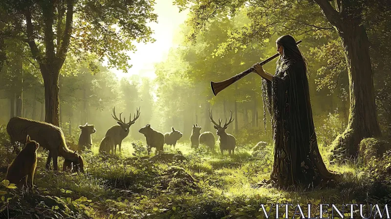 Forest Serenade with Wild Deer AI Image