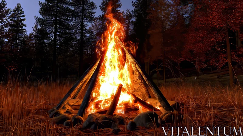 Enchanting Bonfire in Forest Clearing at Night | Nature Art AI Image