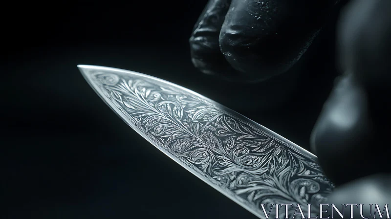 AI ART Floral Engraved Knife Close-Up