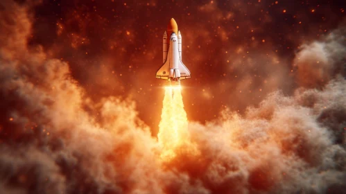 Fiery Space Shuttle: A Captivating Photorealistic Artwork