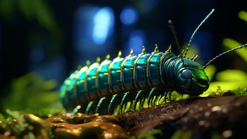 Metallic Caterpillar in Forest - A Cinema4D Render