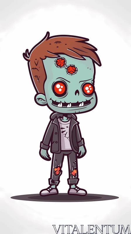 AI ART Mischievous Zombie Boy Cartoon Illustration