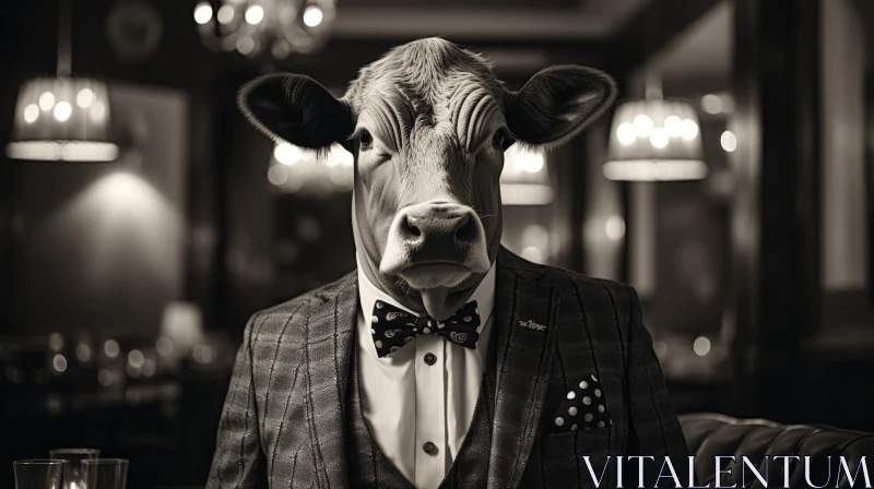 Surreal Elegance: Monochrome Steampunk Cow Portrait AI Image