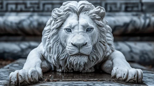 White Marble Lion Sculpture - A Symbol of Strength and Majesty