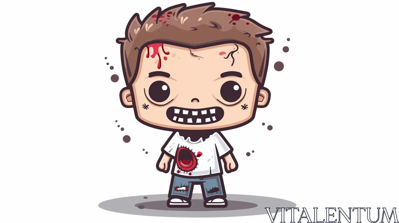 Zombie Boy Cartoon Illustration with Blood Splatters AI Image