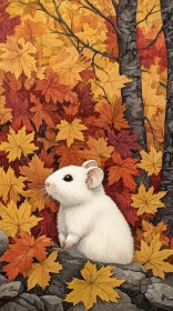 White Mouse in Vibrant Autumn Leaves