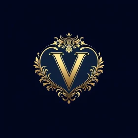 Elegant Gold 'V' Monogram with Floral Patterns