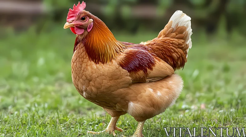 Graceful Hen on Green Lawn AI Image