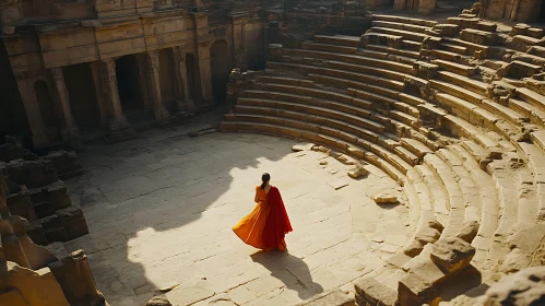 Historical amphitheater with a woman in bright dress