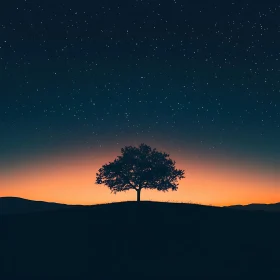 Silhouette of Tree at Night