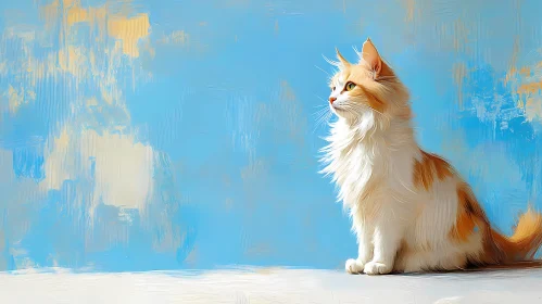 Graceful Feline against Painted Blue