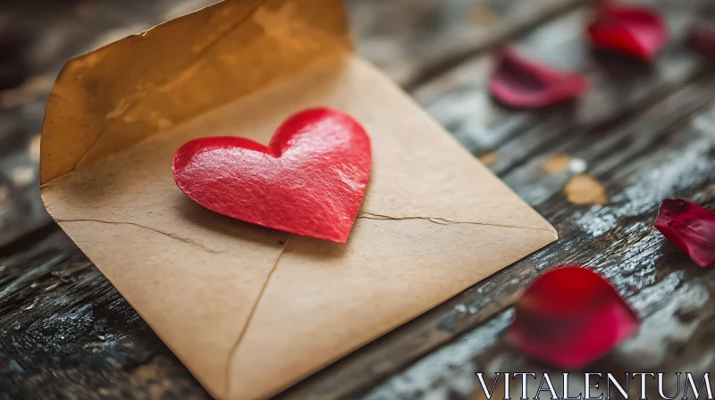 AI ART Love Letter with Red Heart and Rose Petals