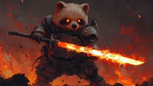 Raccoon Warrior in Flames