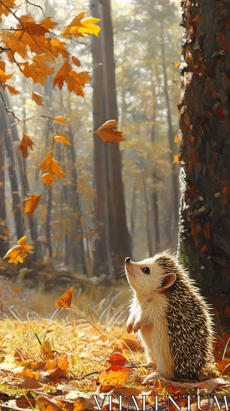 Charming Hedgehog Among Fall Leaves AI Image