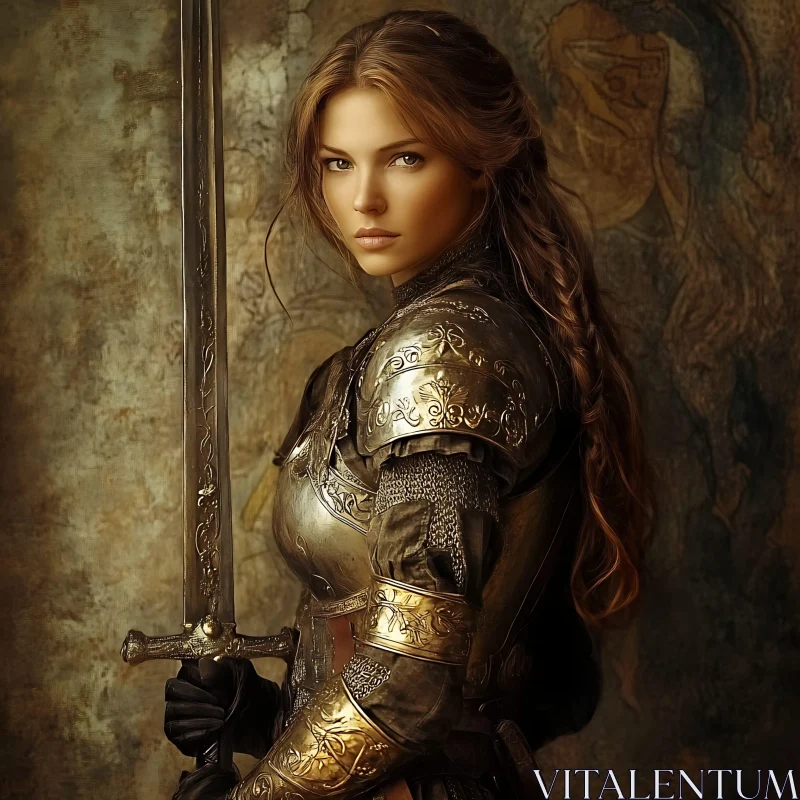 AI ART Armored Woman Holding Sword