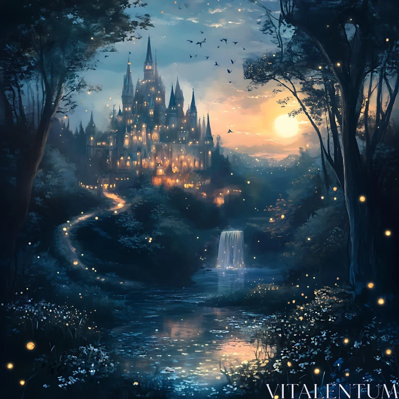 AI ART Fantasy Castle at Night