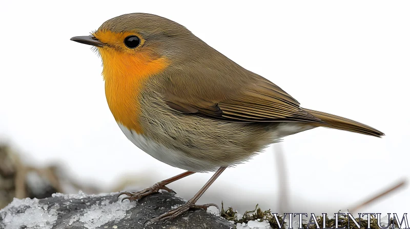 Robin on Snowy Branch AI Image