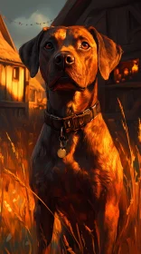 Farm Dog at Sunset