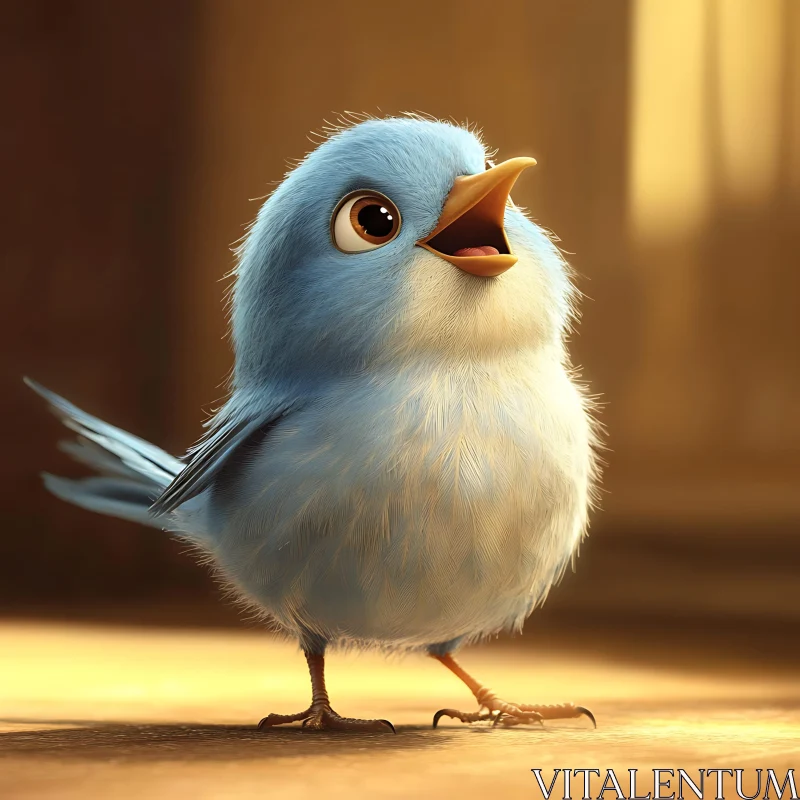 Singing Blue Bird Illustration AI Image