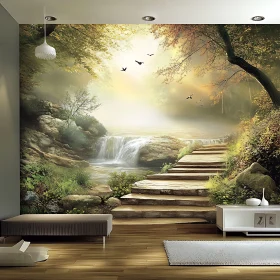 Enchanted Forest Scene with Stone Steps