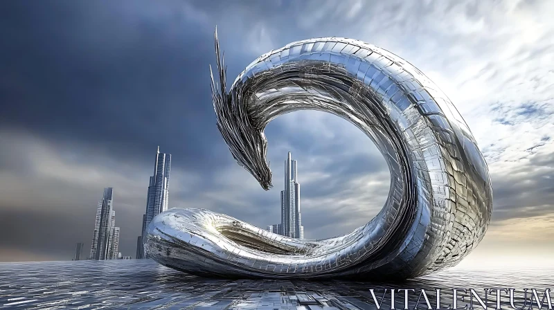 AI ART Metallic Serpent in the City of Tomorrow