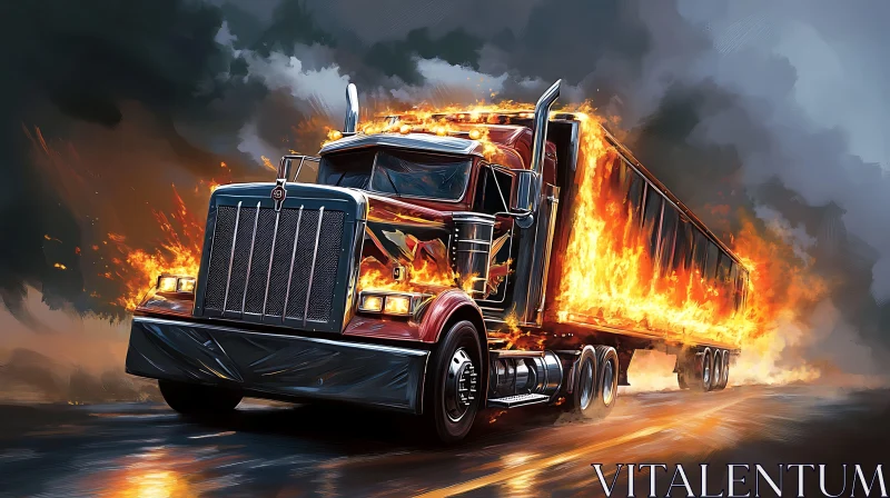 AI ART Fiery Truck Driving Through Smoke