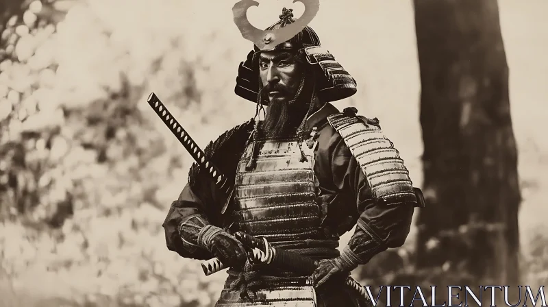 AI ART Sepia Portrait of a Samurai Warrior