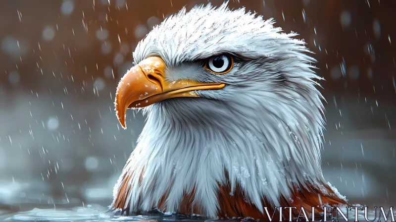 Snow-Covered Eagle Portrait AI Image