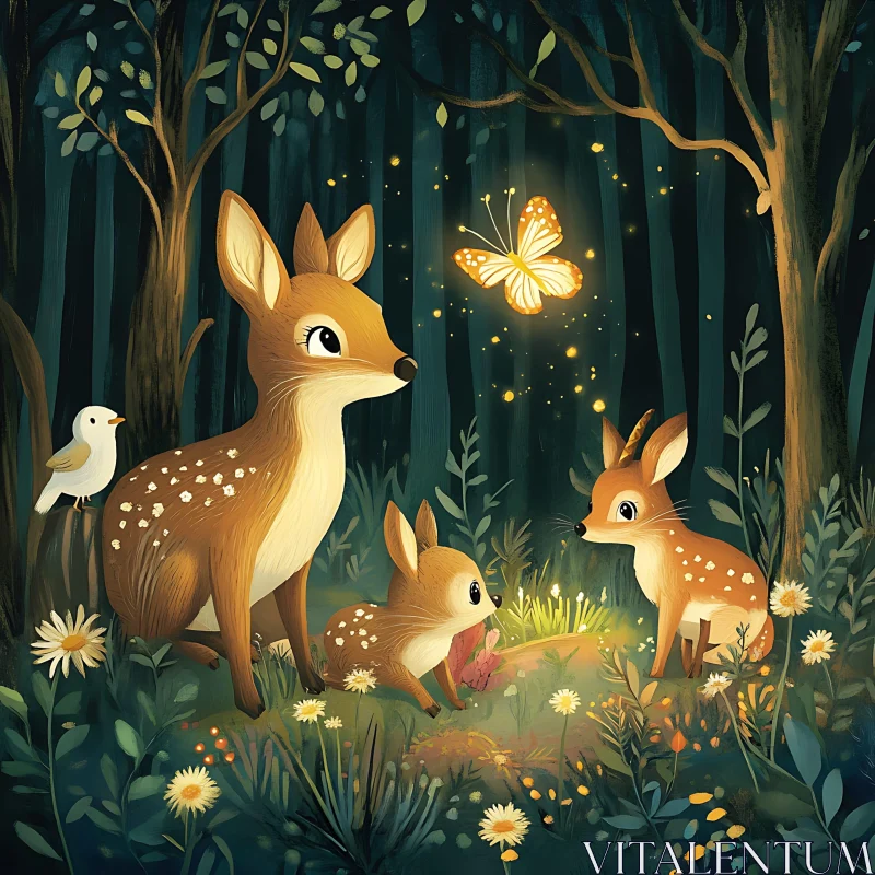 Deer Family in the Forest AI Image