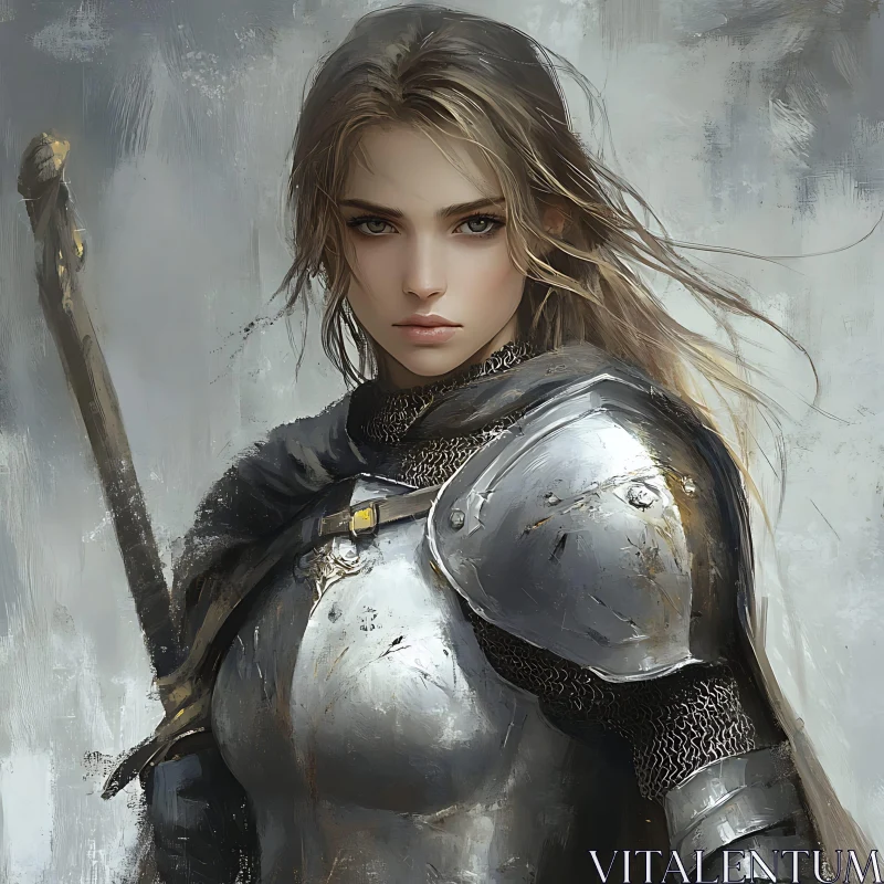 AI ART Armored Woman Warrior with Staff