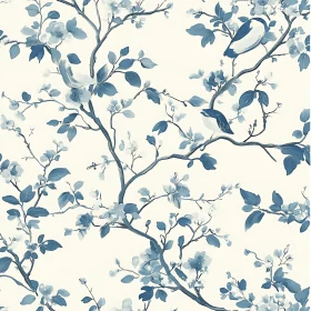 Detailed Blue Toned Nature Illustration with Birds