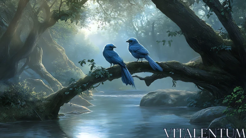 Two Bluebirds in a Forest AI Image