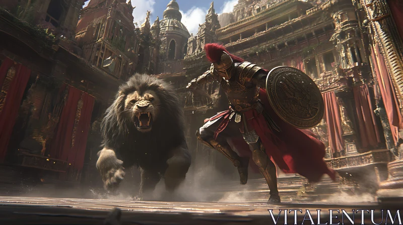 Epic Battle: Warrior vs Lion AI Image