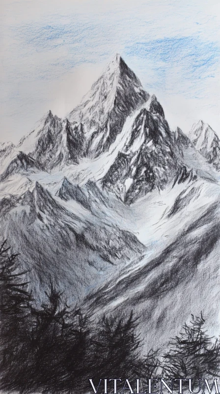 Majestic Mountain Landscape Sketch AI Image