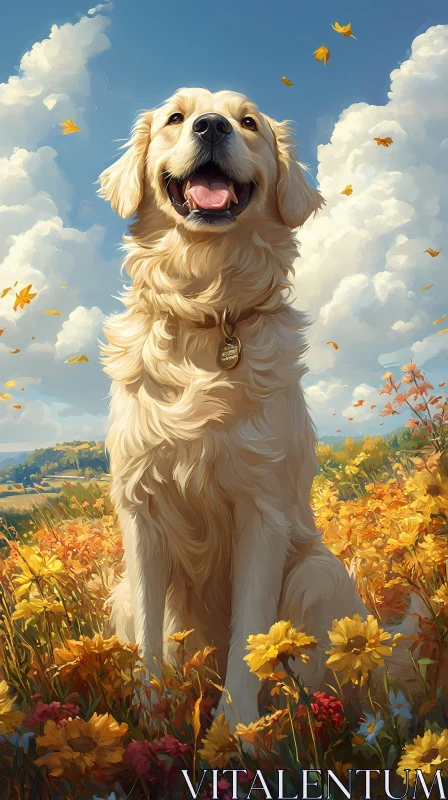 Joyful Golden Retriever in Nature AI Image