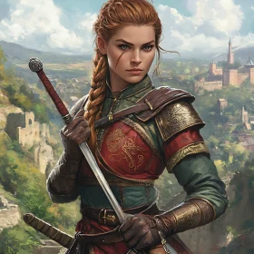 Female Warrior in Fantasy Landscape