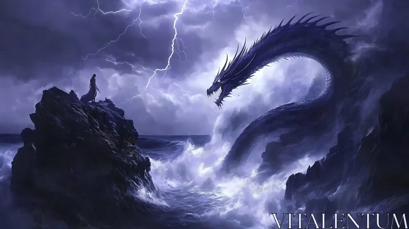 AI ART Dragon's Fury: A Battle Amidst the Storm