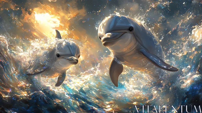 Joyful Dolphins in Ocean AI Image