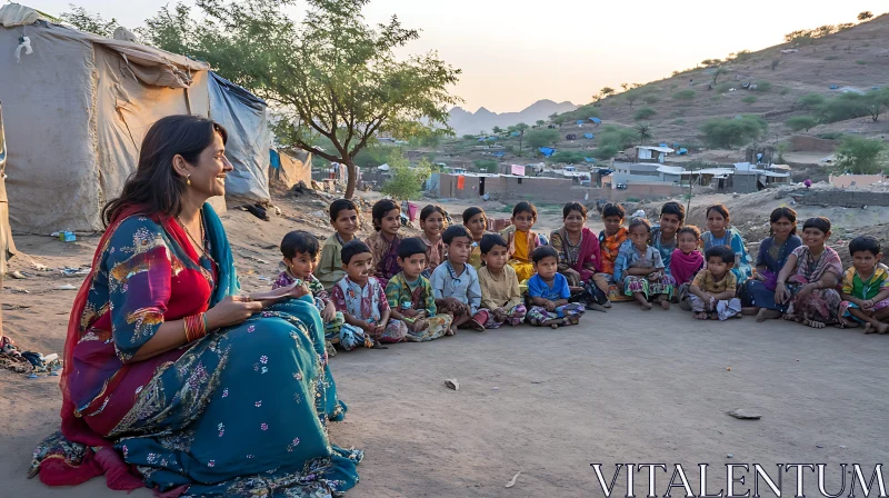 AI ART Woman and Children Learning Together