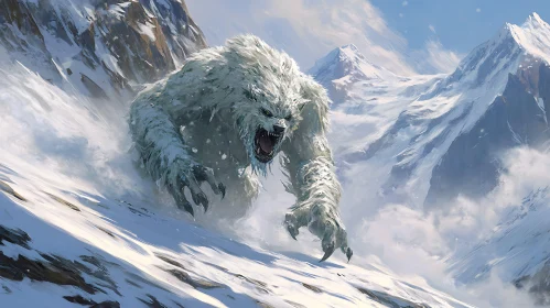 Snowy Mountain Bear Attack Illustration