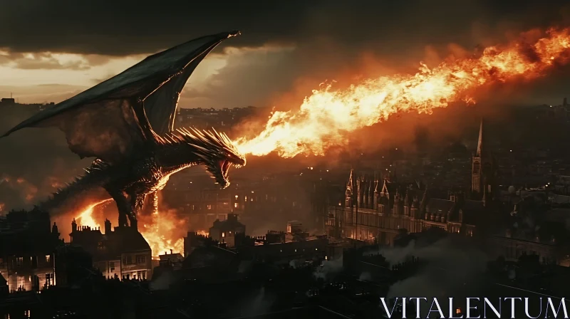 AI ART Dragon Fire Over the City