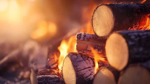 Stacked Wood Logs on Fire