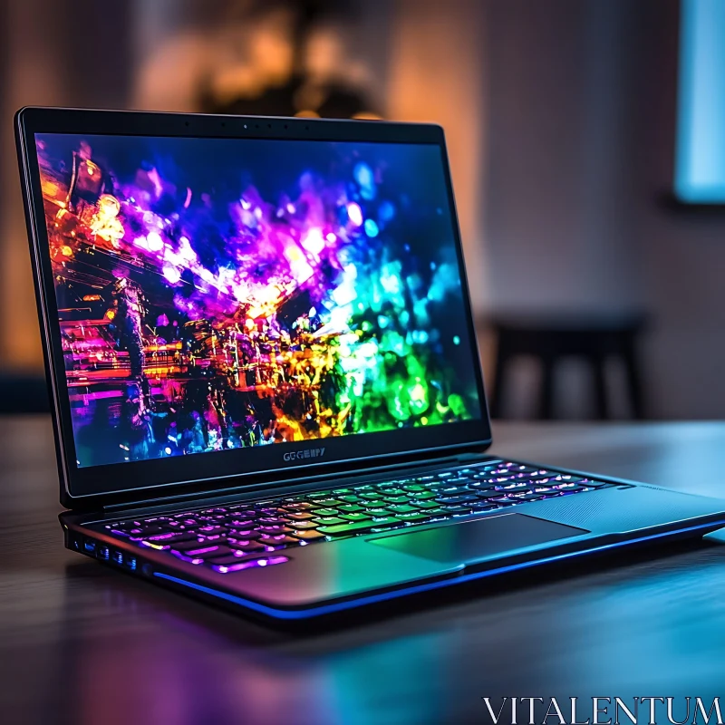 AI ART Colorful Abstract Display on Sleek Laptop