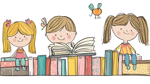 Whimsical Kids Reading on Books